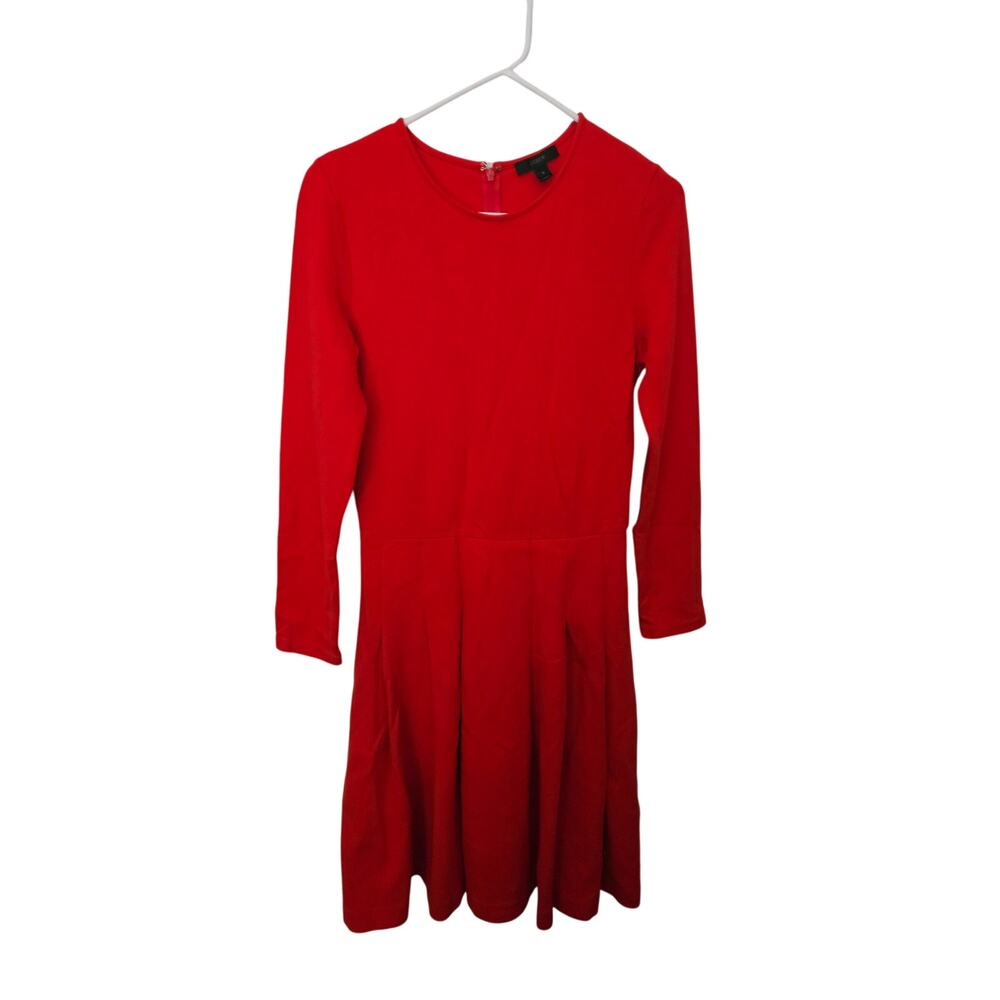 J. Crew Red Pleated Long Sleeve Red Dress Size 6 Women's Fit and Flare Ponte